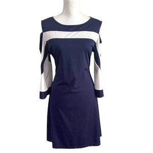 Cold Shoulder Navy Shift Dress with Long Bell Sleeves XL